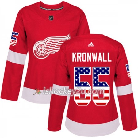 Dame NHL Detroit Red Wings Trøje Niklas Kronwall 55 Adidas 2017-2018 Rød USA Flag Fashion Authentic